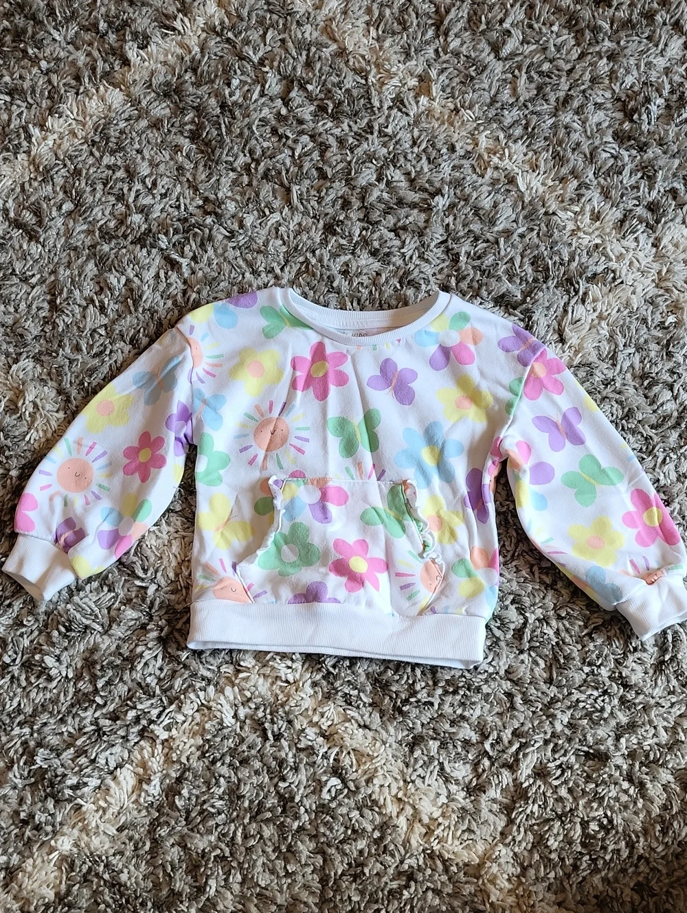 Girls White Floral Pullover Sweatshirt with Pastel Flowers